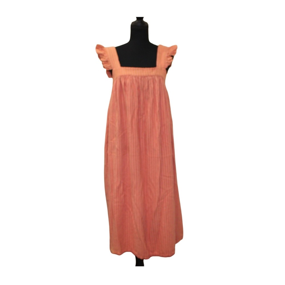 A New Day MIDI Dress Womens Large Coral Orange Good Striped Linen Blend Ruffle